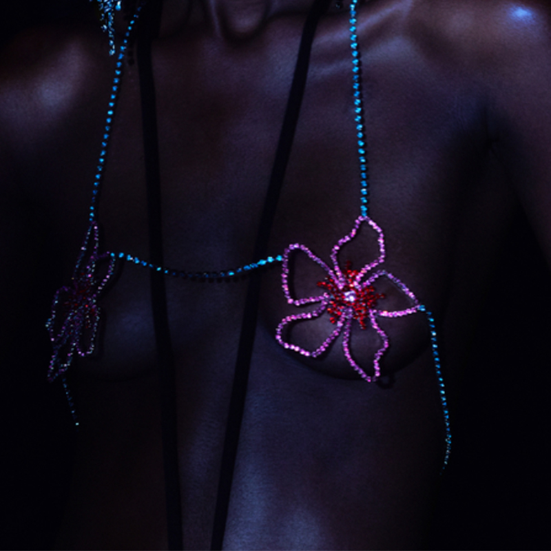 Women'S Fashion Harness - Stonefans różowy kwiat pierś łańcuch biżuteria