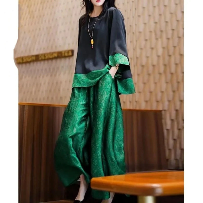 Wide Leg Palazzo Pants - Letni damski luźny satynowy strój koreański