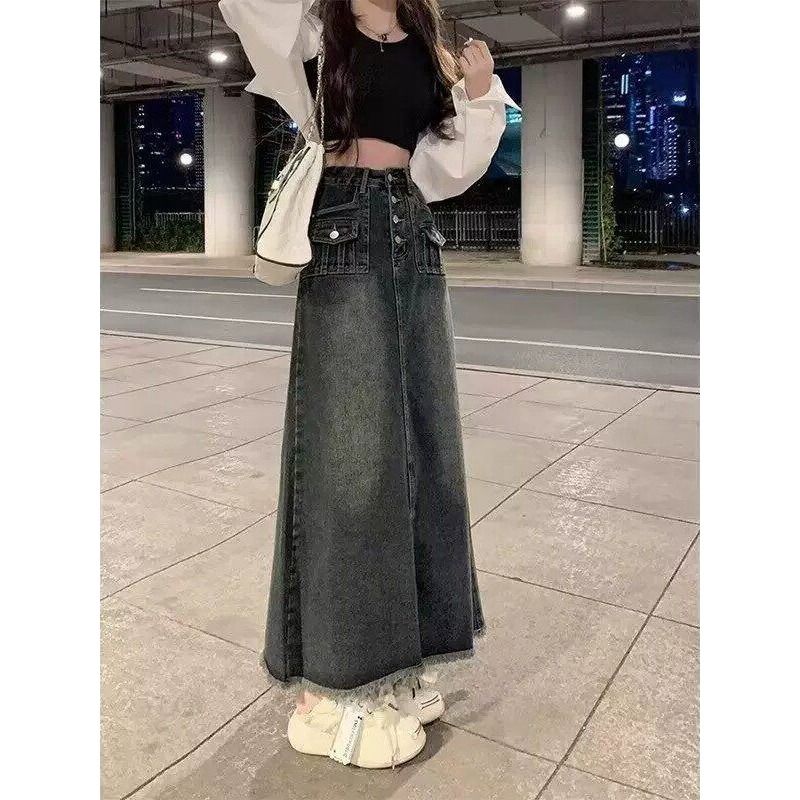 A-Line Skirt Midi - Dżinsowa spódnica midi z wysokim stanem,