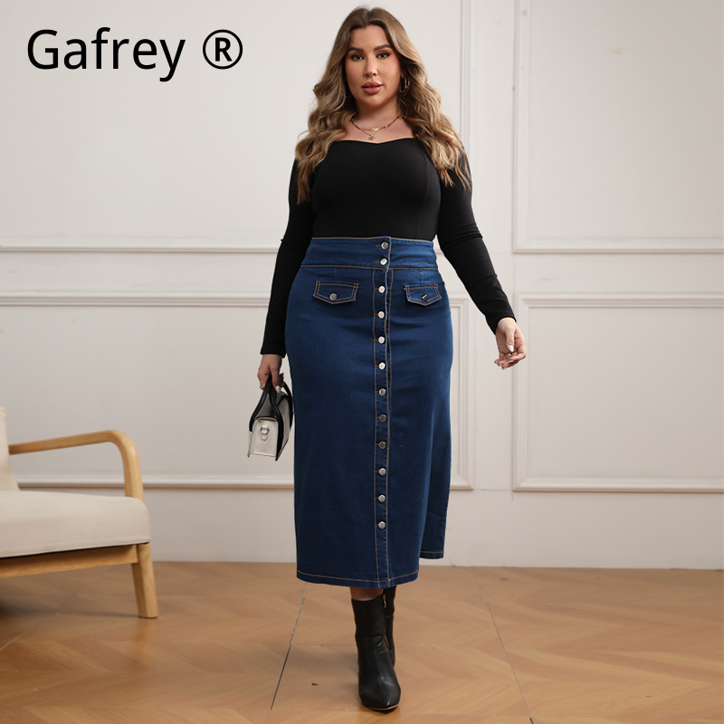 A-Line Skirt Midi - Dżinsowa spódnica plus size z wysokim