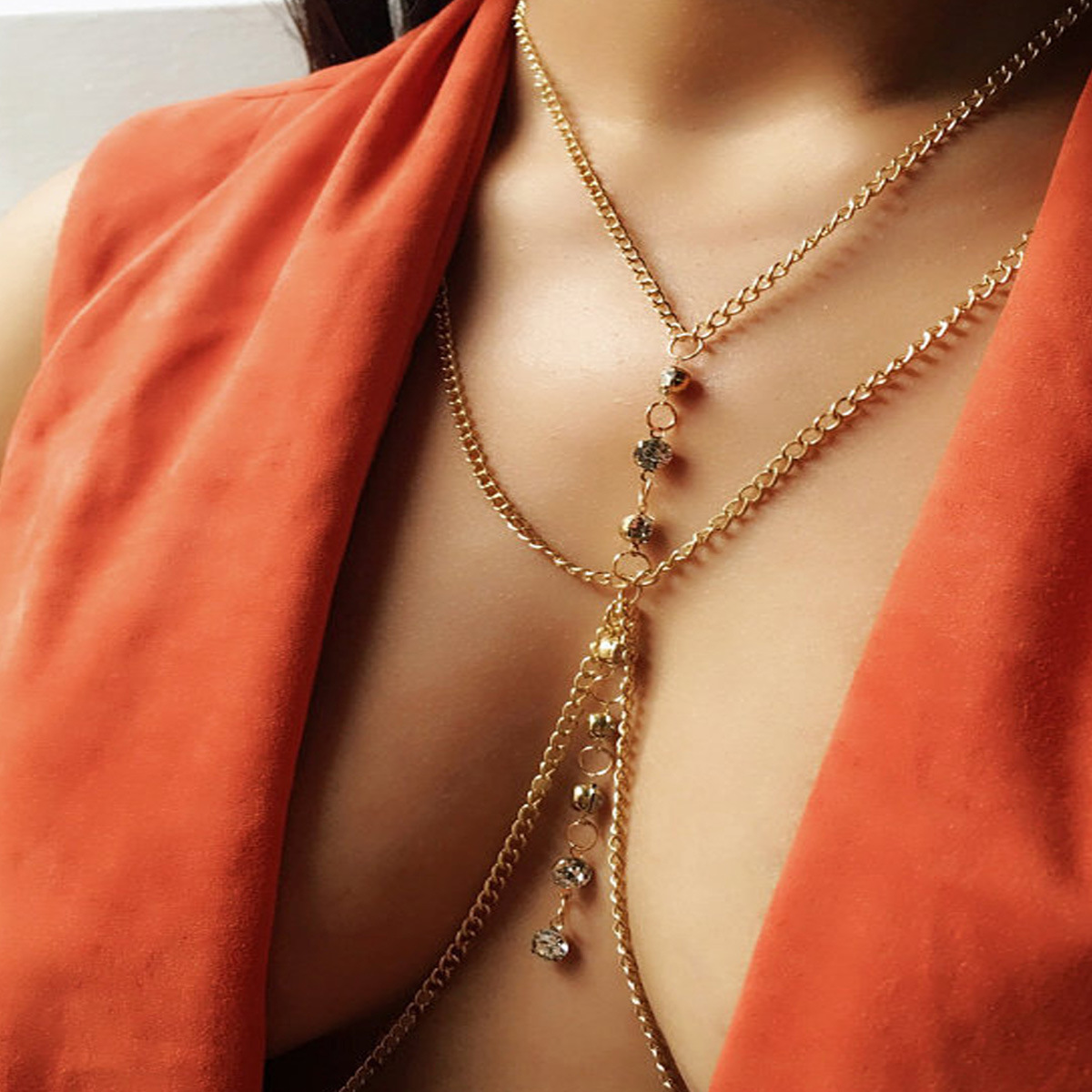 Women'S Fashion Harness - Okrągły kryształowy łańcuszek na klatkę piersiową