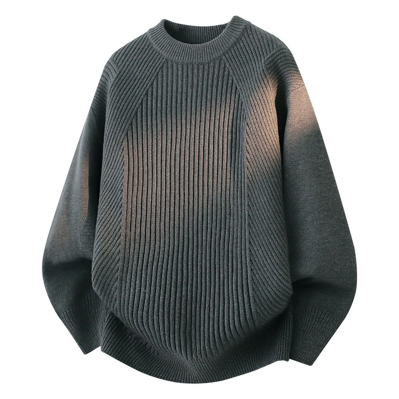Ribbed Knit Sweater - Damski sweter z okrągłym dekoltem, diagonalnym