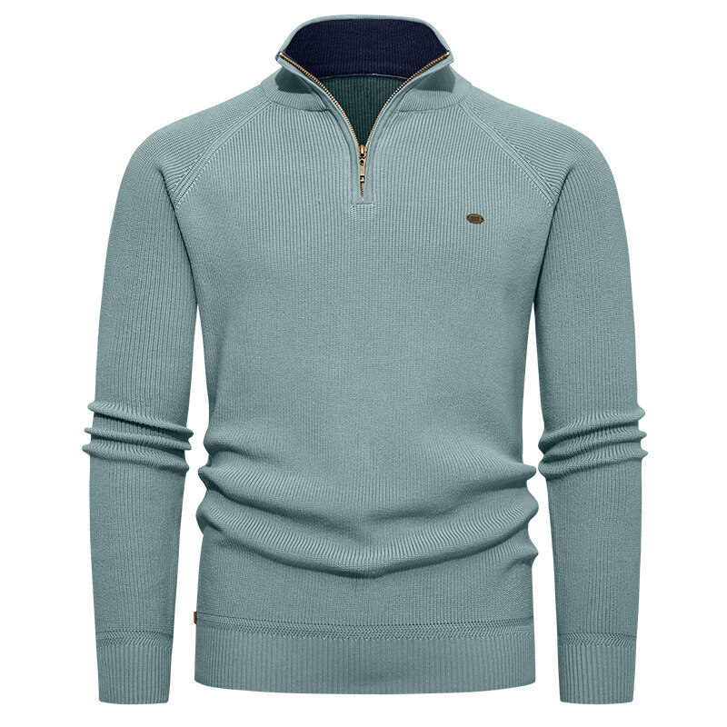 Ribbed Knit Sweater - Męski jasnoniebieski sweter z dzianiny prążkowanej,