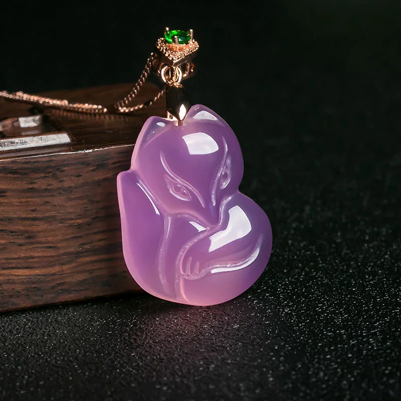 Women Fashion Jewellery - Naturalny fioletowy agat Fox naszyjnik z