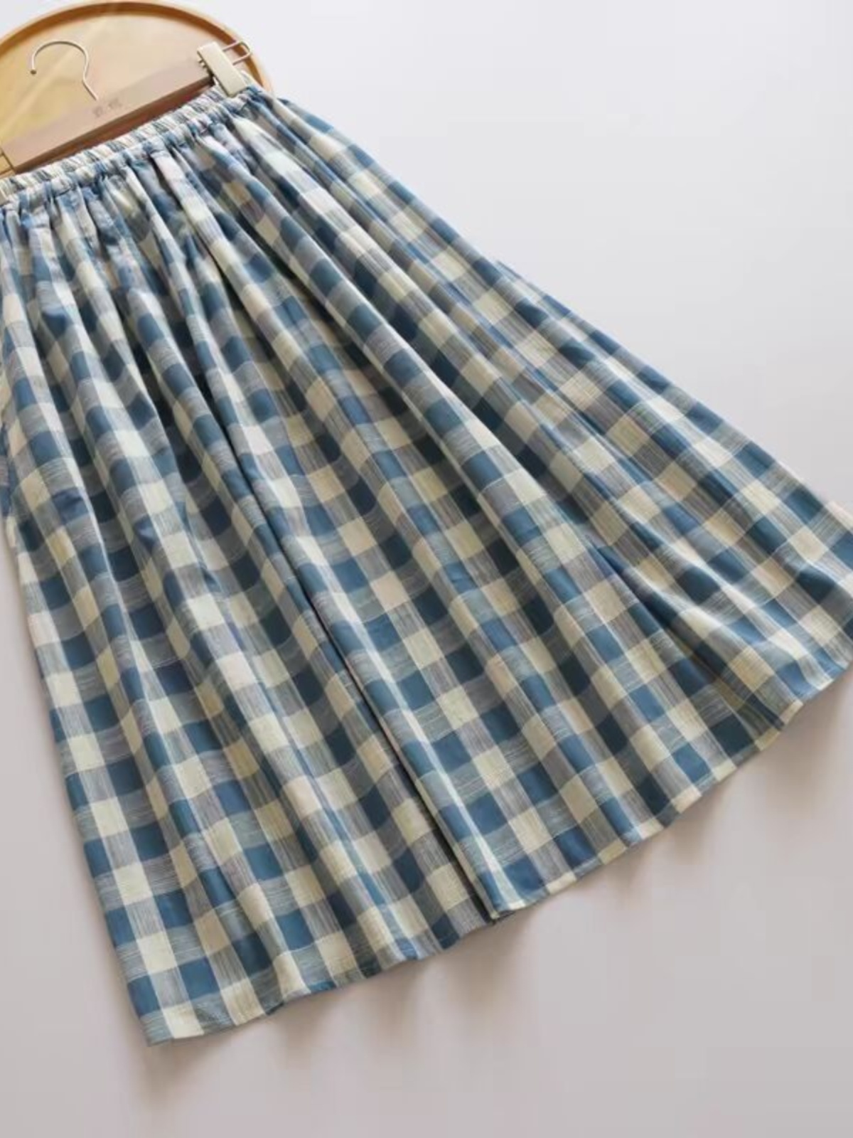 A-Line Skirt Midi - Luźna spódnica midi w niebieską kratę