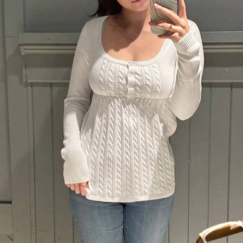 Ribbed Knit Sweater - Biały sweter z dzianiny Tuularose, modny,