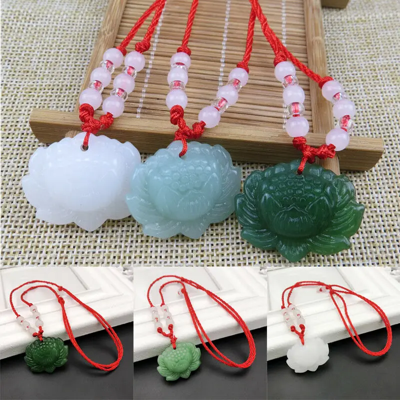 Women Fashion Jewellery - Naturalna zieleń Jade Lotus wisiorek naszyjnik