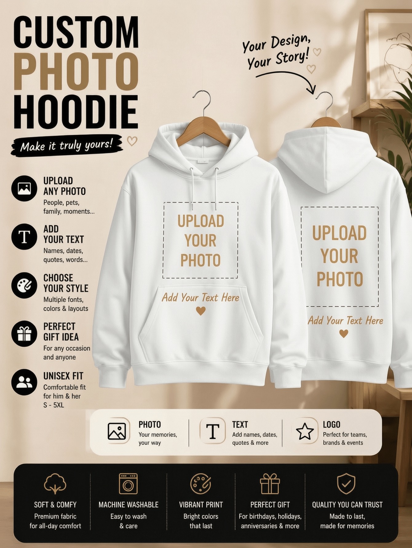 Hoodie Women Oversized - Zimowe, personalizowane damskie bluzy z kapturem,