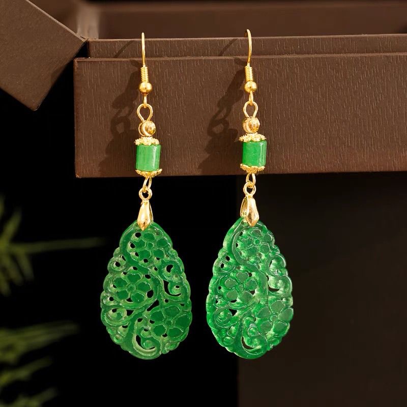 Women Fashion Jewellery - Kolczyki DIY z naturalnego zielonego jadeitu,