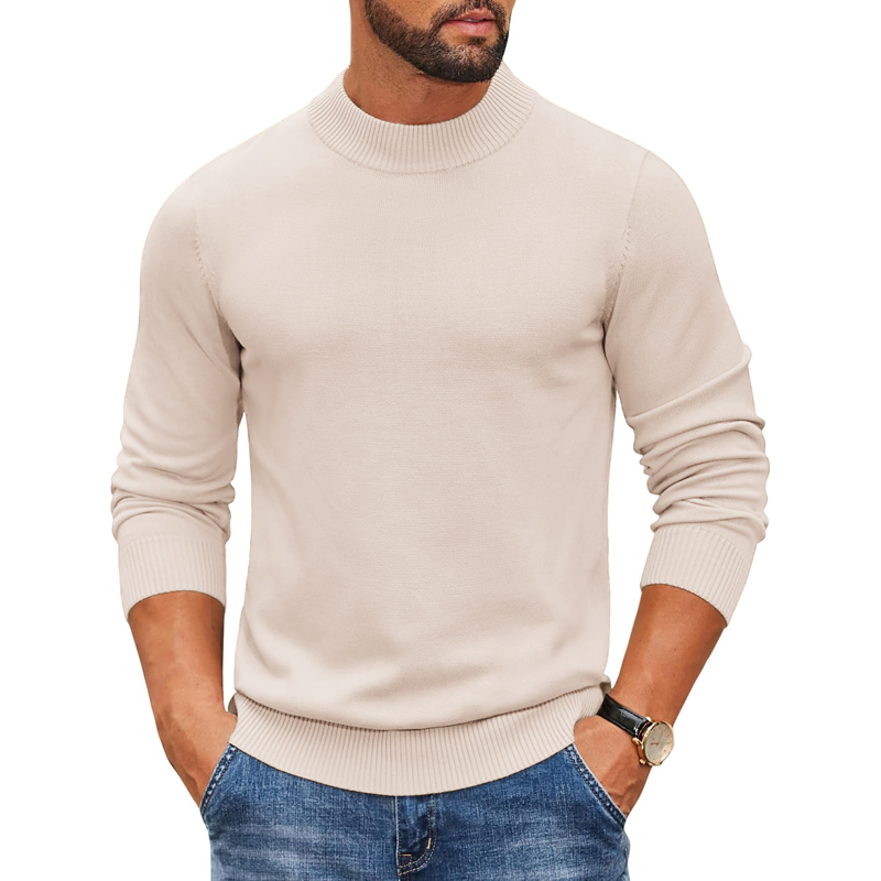 Ribbed Knit Sweater - Męski sweter z golfem, prążkowany, dzianinowy,