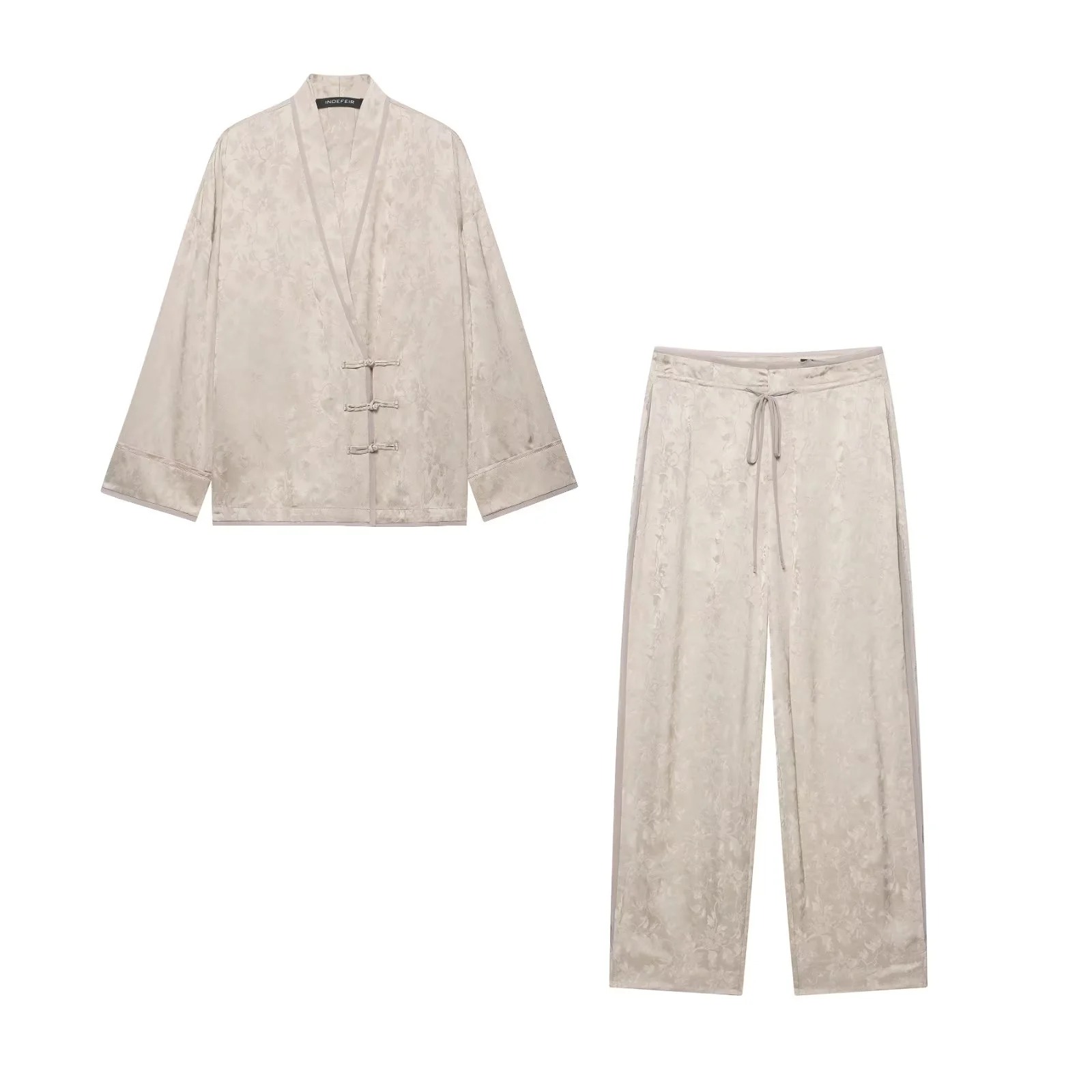 Wide Leg Palazzo Pants - Damski dwuczęściowy zestaw z satyny w