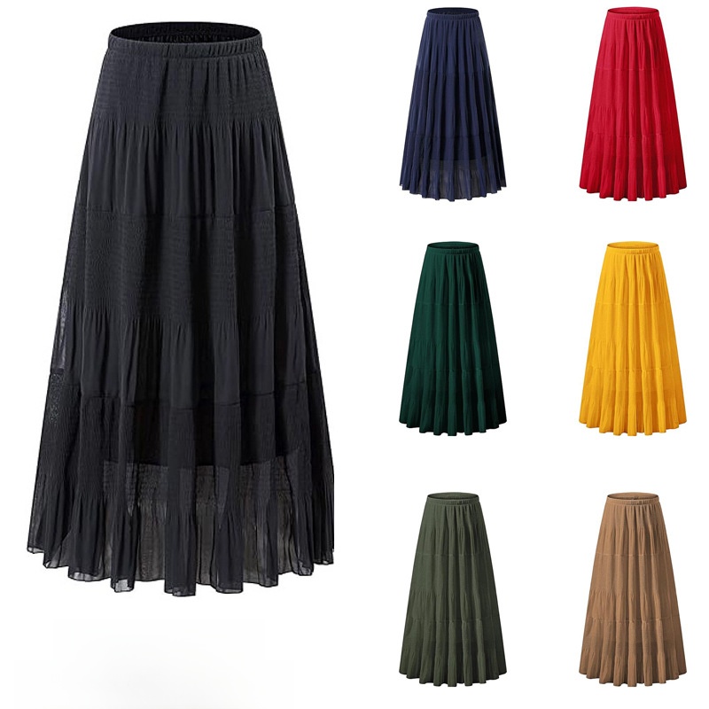 A-Line Skirt Midi - Długa spódnica damska z wysokim stanem,