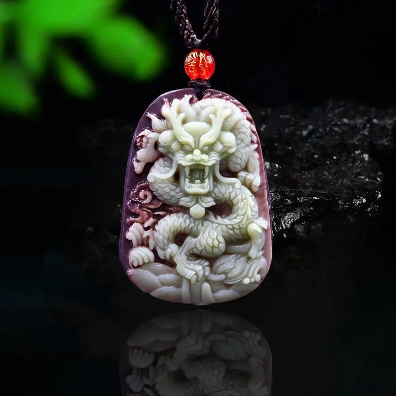 Women Fashion Jewellery - Fioletowa szata Jadeitowy smok Naszyjnik Chińska