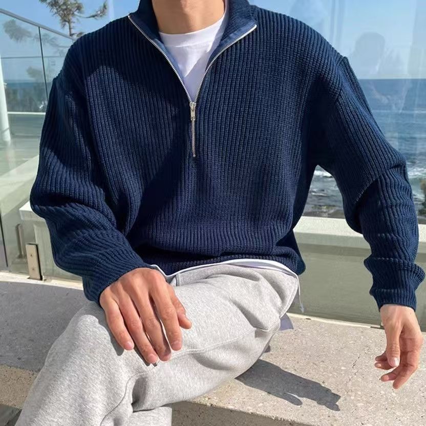 Ribbed Knit Sweater - Męska kurtka dzianinowa na jesień i