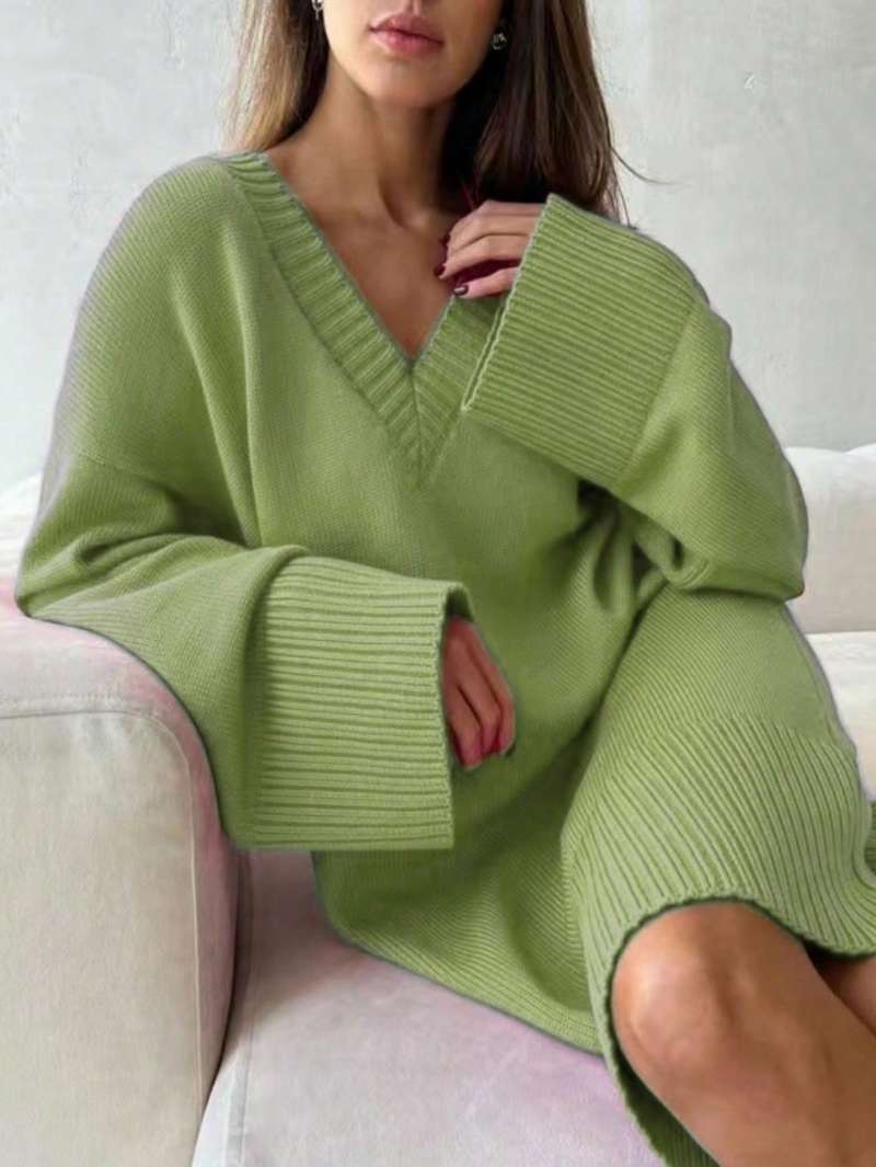 Ribbed Knit Sweater - Sukienka swetrowa dla kobiet plus size,