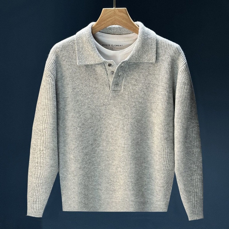 Męski sweter polo z kołnierzyk – Ribbed Knit Sweater recenzja i cena