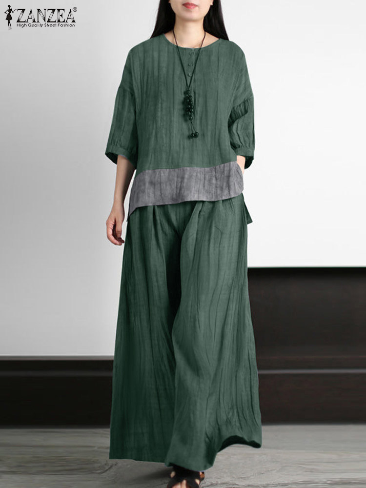 ZANZEA Summer Vintage Matching – Wide Leg Palazzo Pants recenzja i cena