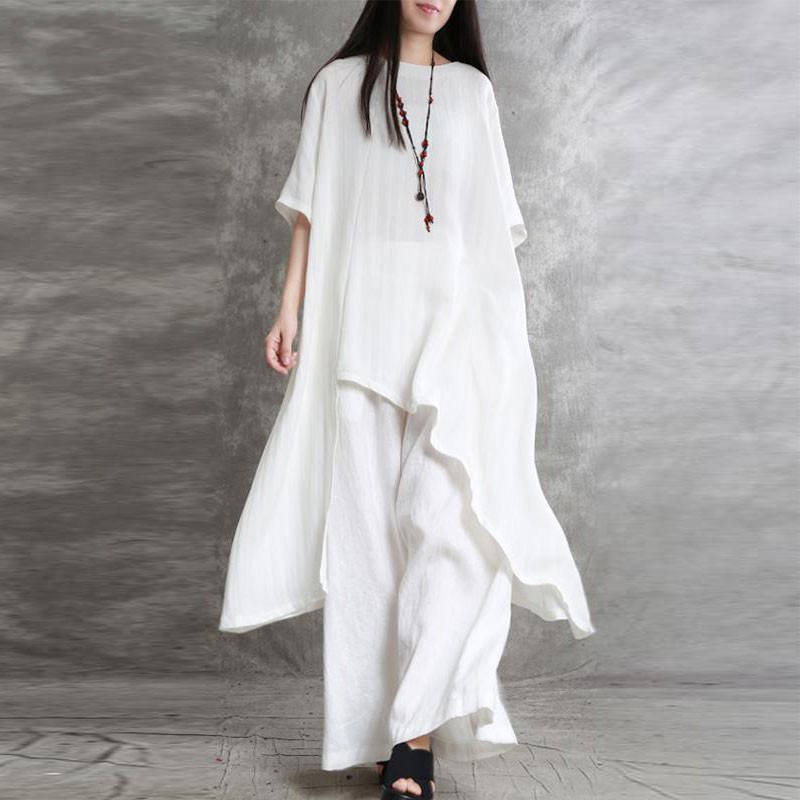 Damskie bawełniane lniane 2-cz – Wide Leg Palazzo Pants recenzja i cena
