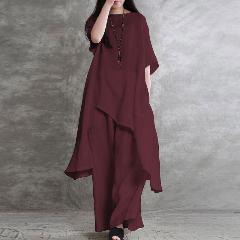 Damskie bawełniane lniane 2-cz – Wide Leg Palazzo Pants recenzja i cena