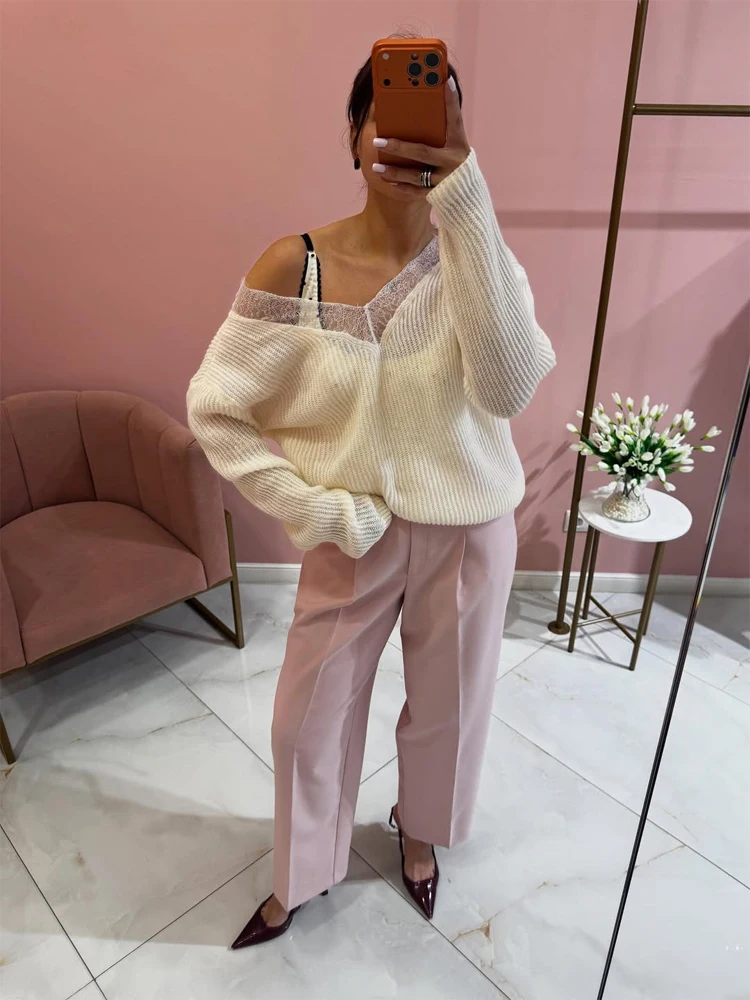 Asymetryczny sweter z koronkow – Ribbed Knit Sweater recenzja i cena