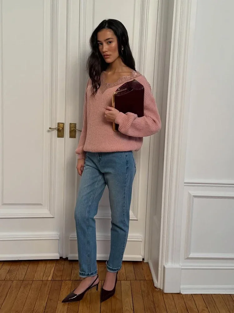 Asymetryczny sweter z koronkow – Ribbed Knit Sweater recenzja i cena