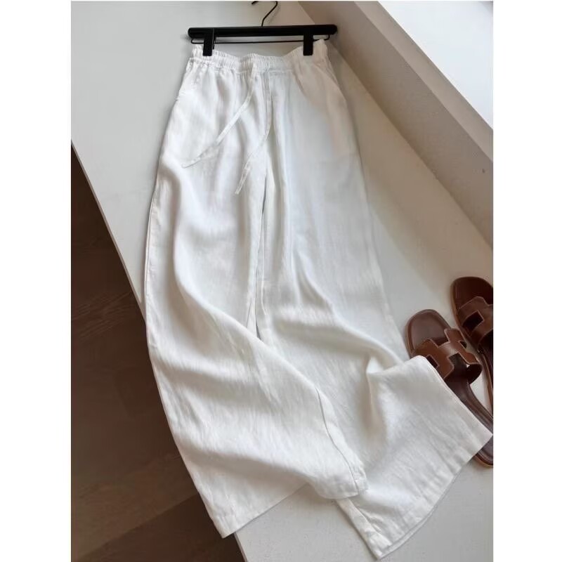 Koreański biały lniany komplet – Wide Leg Palazzo Pants recenzja i cena