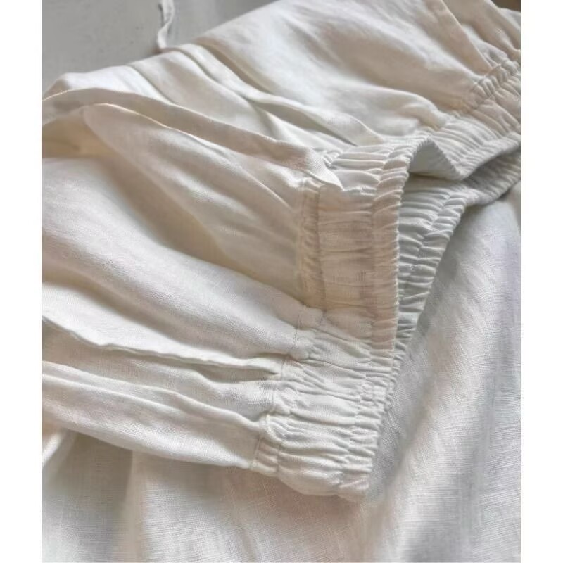 Koreański biały lniany komplet – Wide Leg Palazzo Pants recenzja i cena