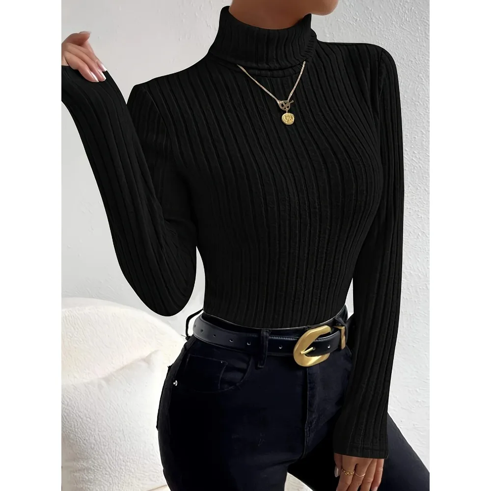 Damski sweter z golfem, prążko – Ribbed Knit Sweater recenzja i cena