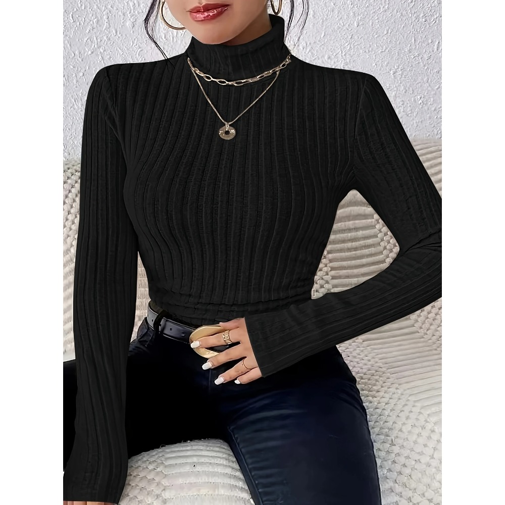 Damski sweter z golfem, prążko – Ribbed Knit Sweater recenzja i cena