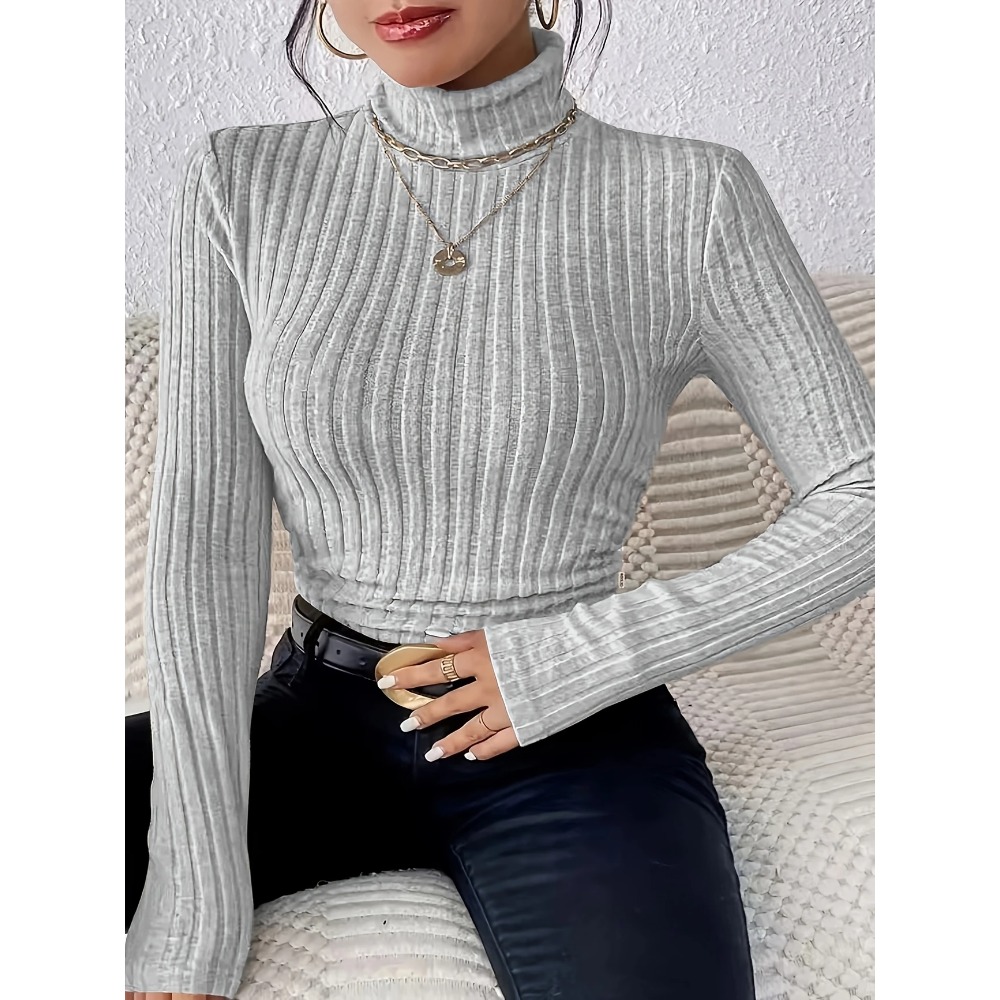 Damski sweter z golfem, prążko – Ribbed Knit Sweater recenzja i cena