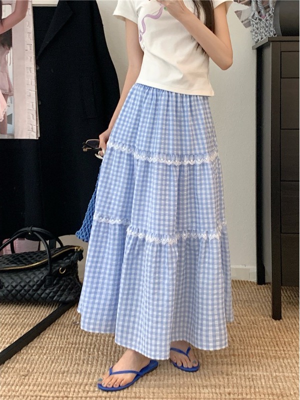 Spódnica midi w kratę z koronk – A-Line Skirt Midi recenzja i cena