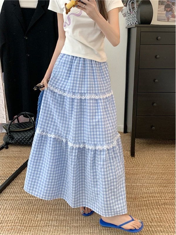 Spódnica midi w kratę z koronk – A-Line Skirt Midi recenzja i cena